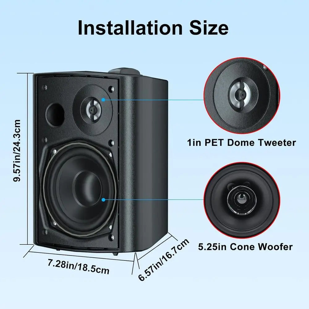 5.25-Inch 600W Waterproof Indoor/Outdoor Wall Mount Speakers, Ideal for Patio, Garden, Home Theater (2 Pairs, Black)