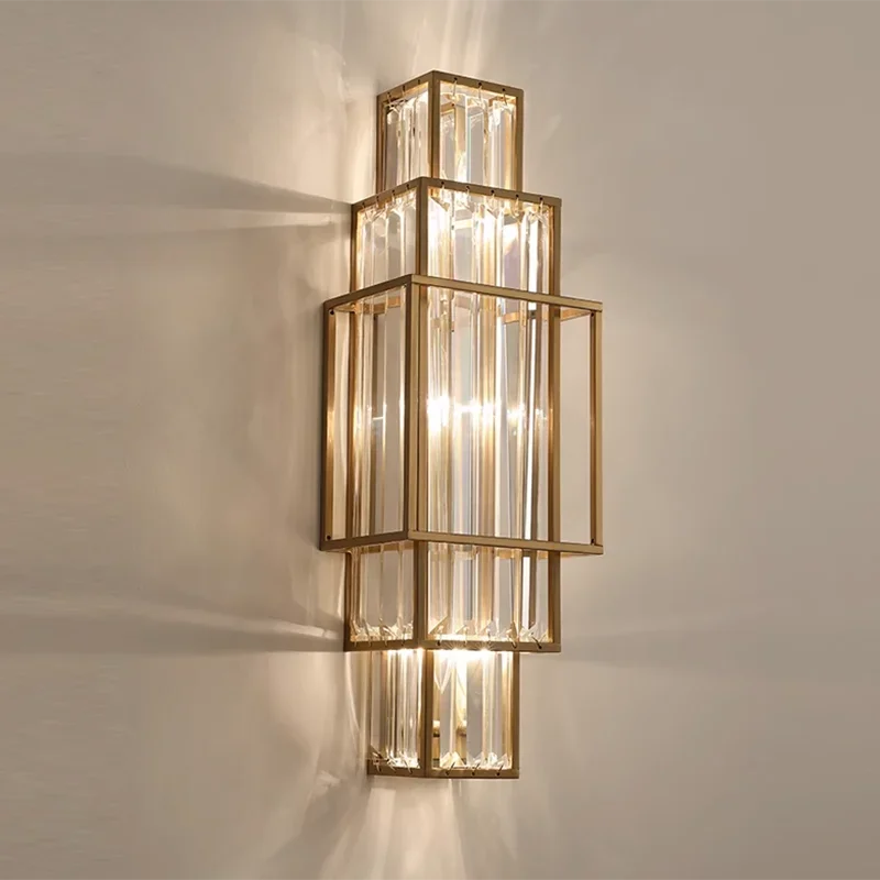 Modern Minimalist Luxury Glass Crystal Wall Lamp Living Room Decoration Bedroom Geometric Indoor Lighting Study  Led Lamps