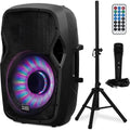 High-Power Bluetooth Speaker with LED Lights, Portable PA System with Stand, Microphone, and Remote for Karaoke, DJ, or Party Ev