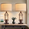 Set of 2 Farmhouse Table Lamps with USB Ports, Vintage Style for Living Room and Bedroom