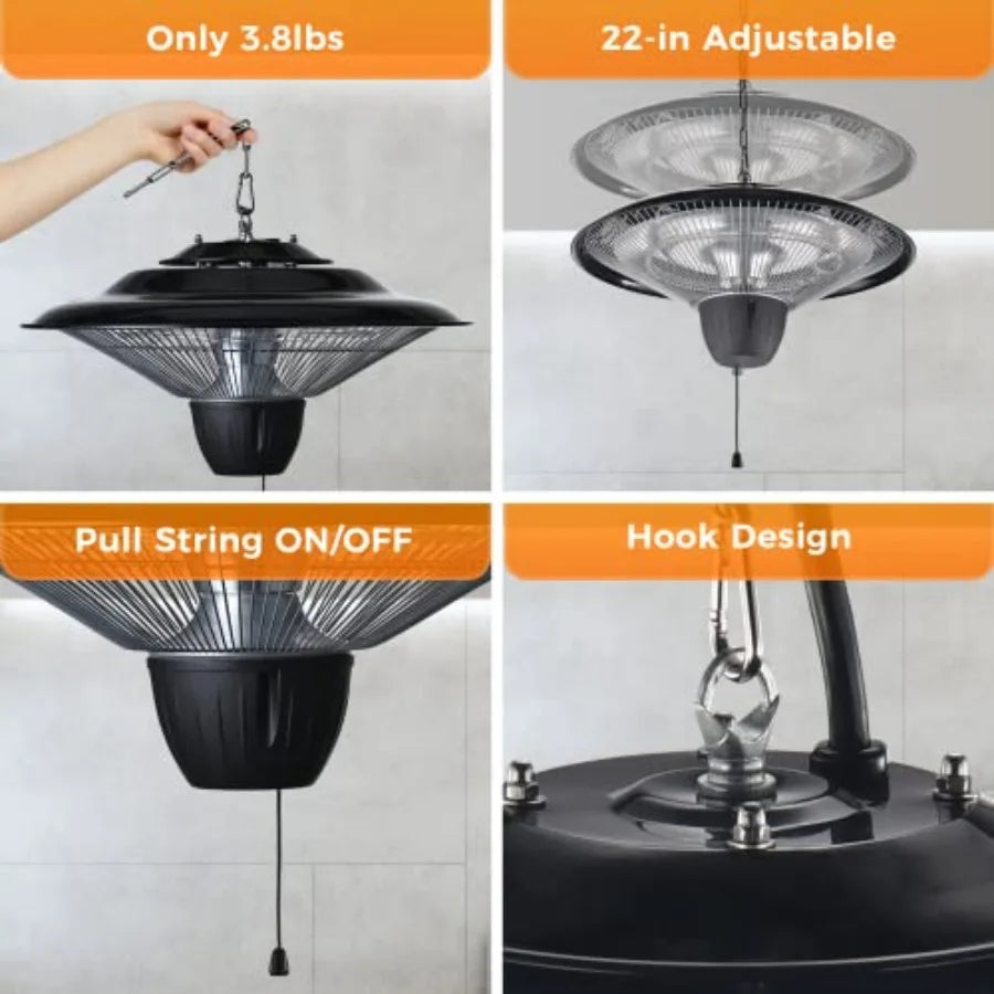 1500W Electric Hanging Patio Heater for Outdoor Courtyard Balcony Garage and Patio with Ceiling Mount Installation Overheat and