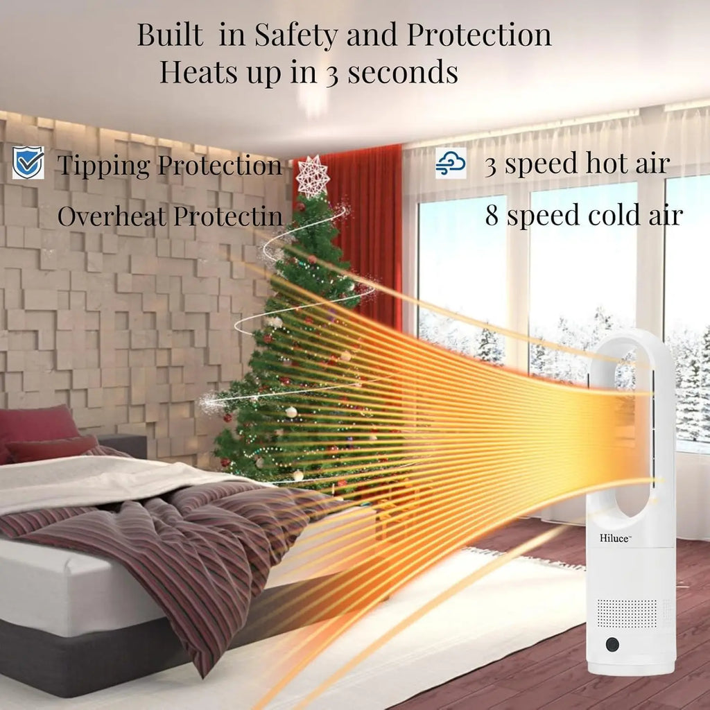 All Season Bladeless Fan, 1400W Heater & 40W Tower Fan Combo with Remote, Quiet Indoor Use, Tip-Over Protection, 80° Oscillation