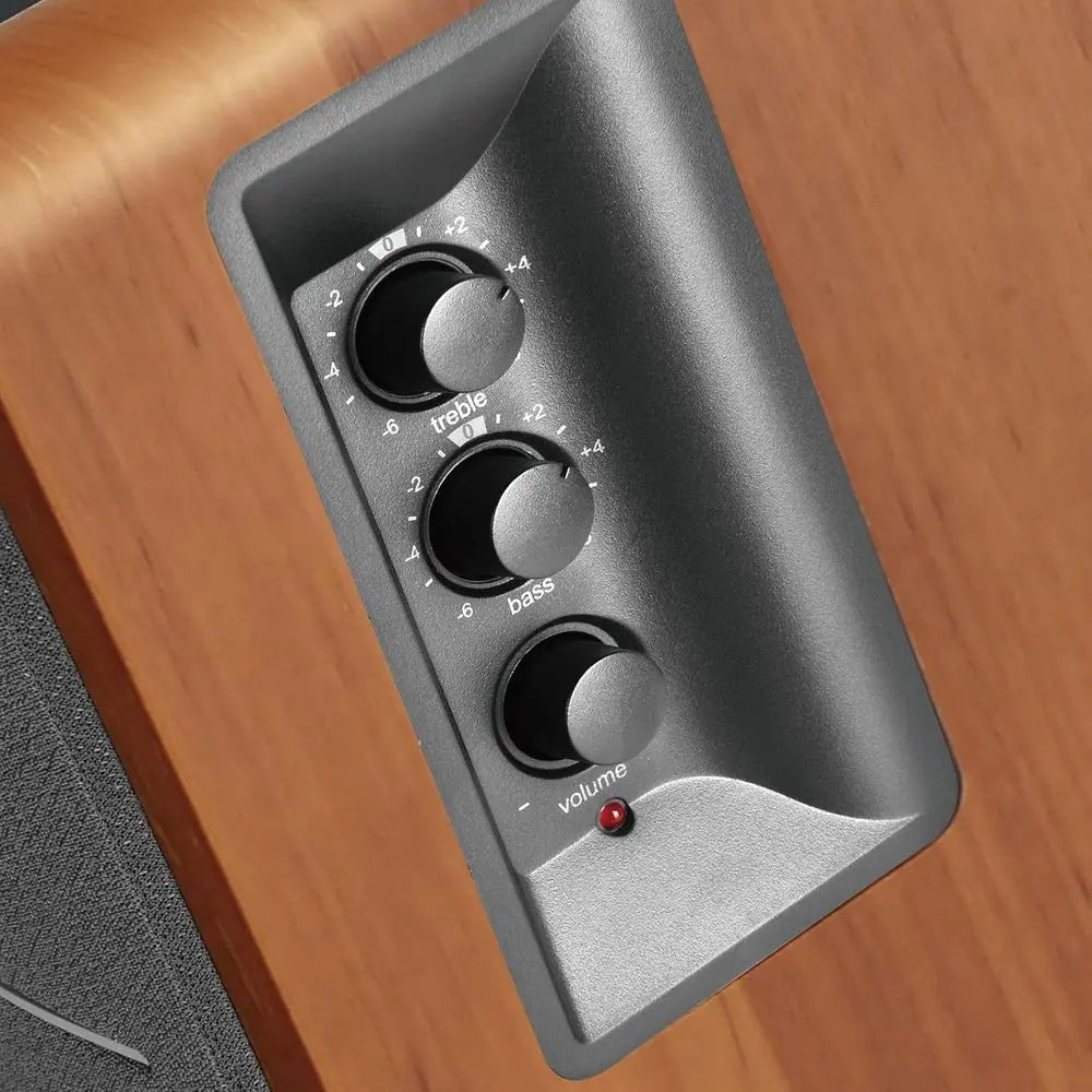 2.0 Stereo Active Nearfield Monitor Speakers - 42W RMS with Subwoofer Line Out - Wooden Cabinet