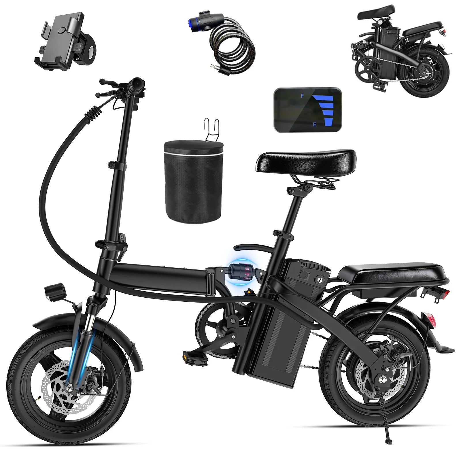 14" Foldable Electric Bike for Adult, Peak 500W Motor with 48V 10Ah Removable Battery Range of 40 miles Women Electric Bicycle