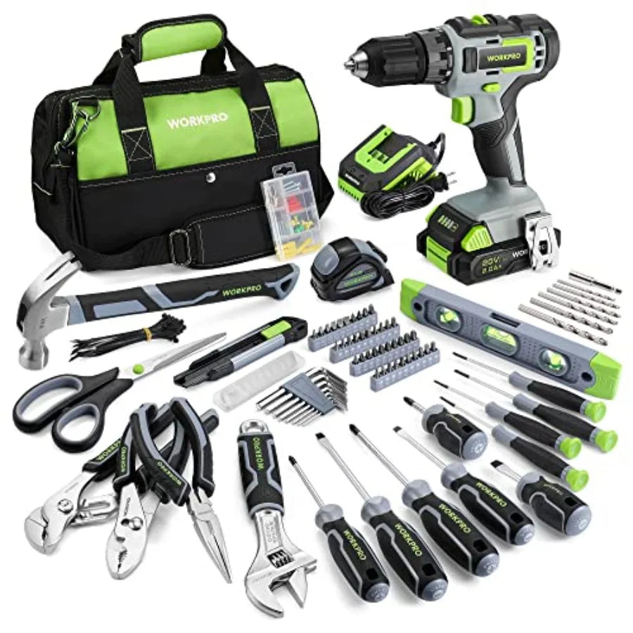 Home Tool Set with 20V Cordless Lithium-Ion Drill Driver Household Repairing Tool Kit with Drill 157PCS Power Drill Set