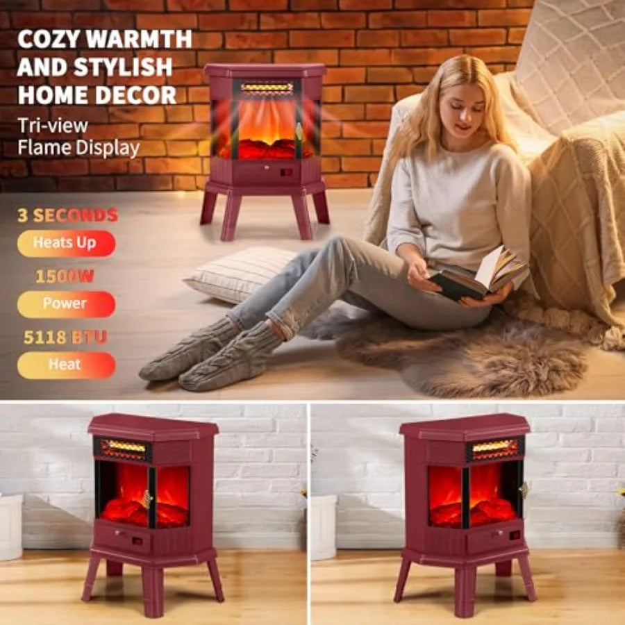 Electric Fireplace Heater 22 in Freestanding Fireplace Stove Infrared Fireplace with 3D Flame Effect Remote Control Timer Overh