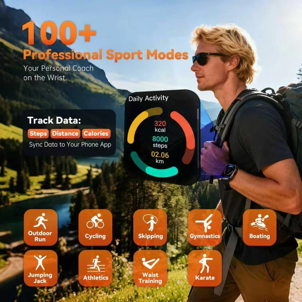 Military Smart Watches Built-in GPS,Tactical Smart Watch for iPhone/Android,100+ Sport Modes with Flashlight, 2.01" Screen