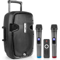 1000W Bluetooth PA Speaker System with 12 Subwoofer, USB/SD/MP3, Dual UHF Mics, Remote, Wheels - Perfect for Parties and Outdoor